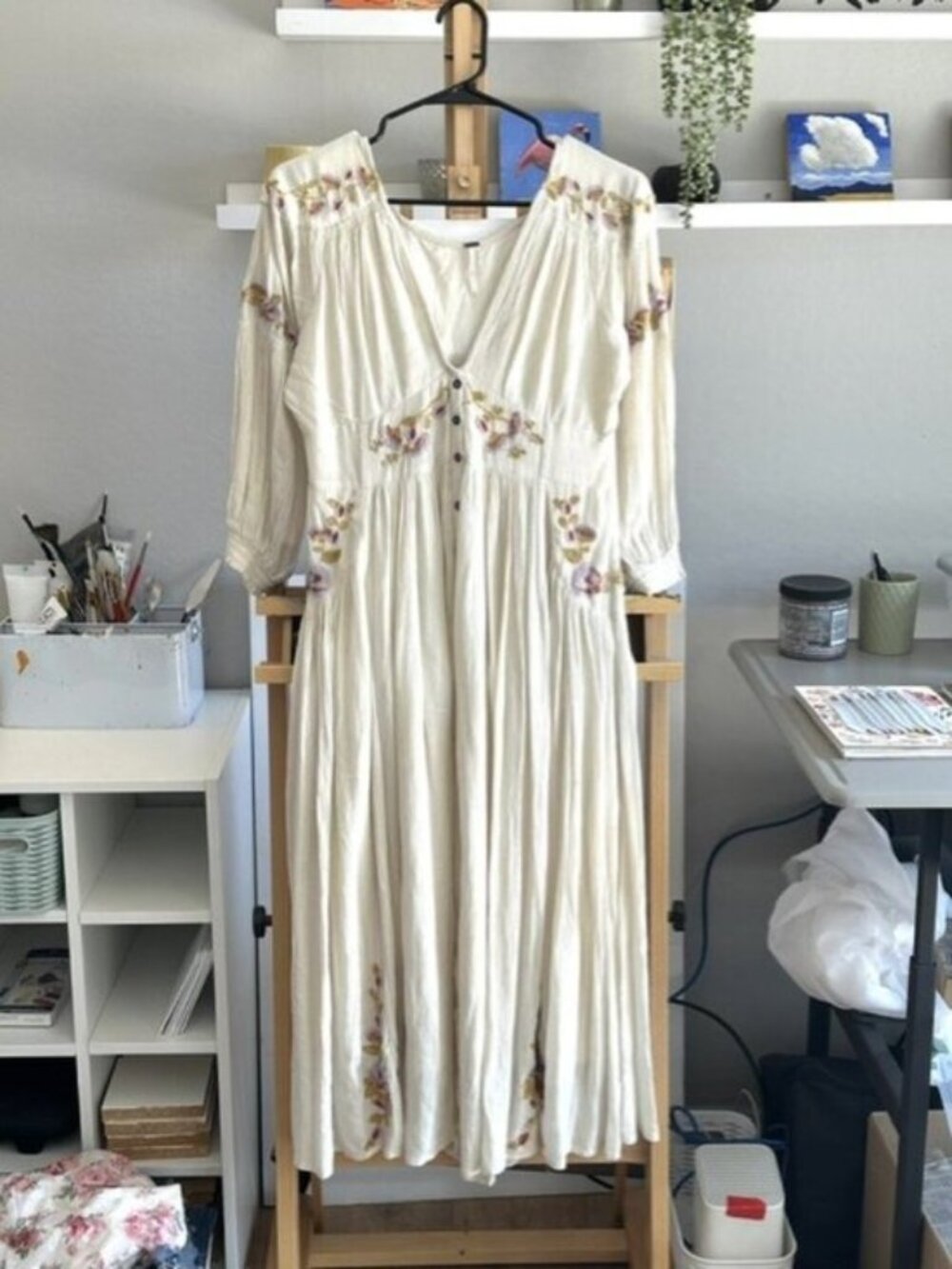 Free People Embroidered Boho Maxi Dress | Size M